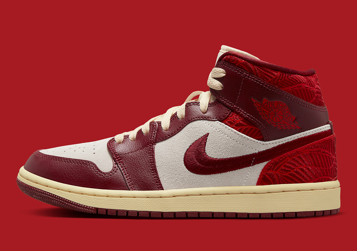 Women's Nike Air Jordan 1 Retro Mid SE Tiki Leaf Team Red Muslin