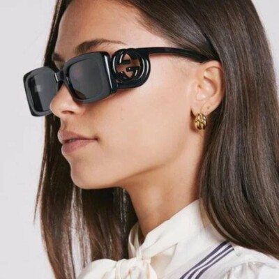 Gucci GG1325S 001 Black Dark Grey Rectangular Women Sunglasses