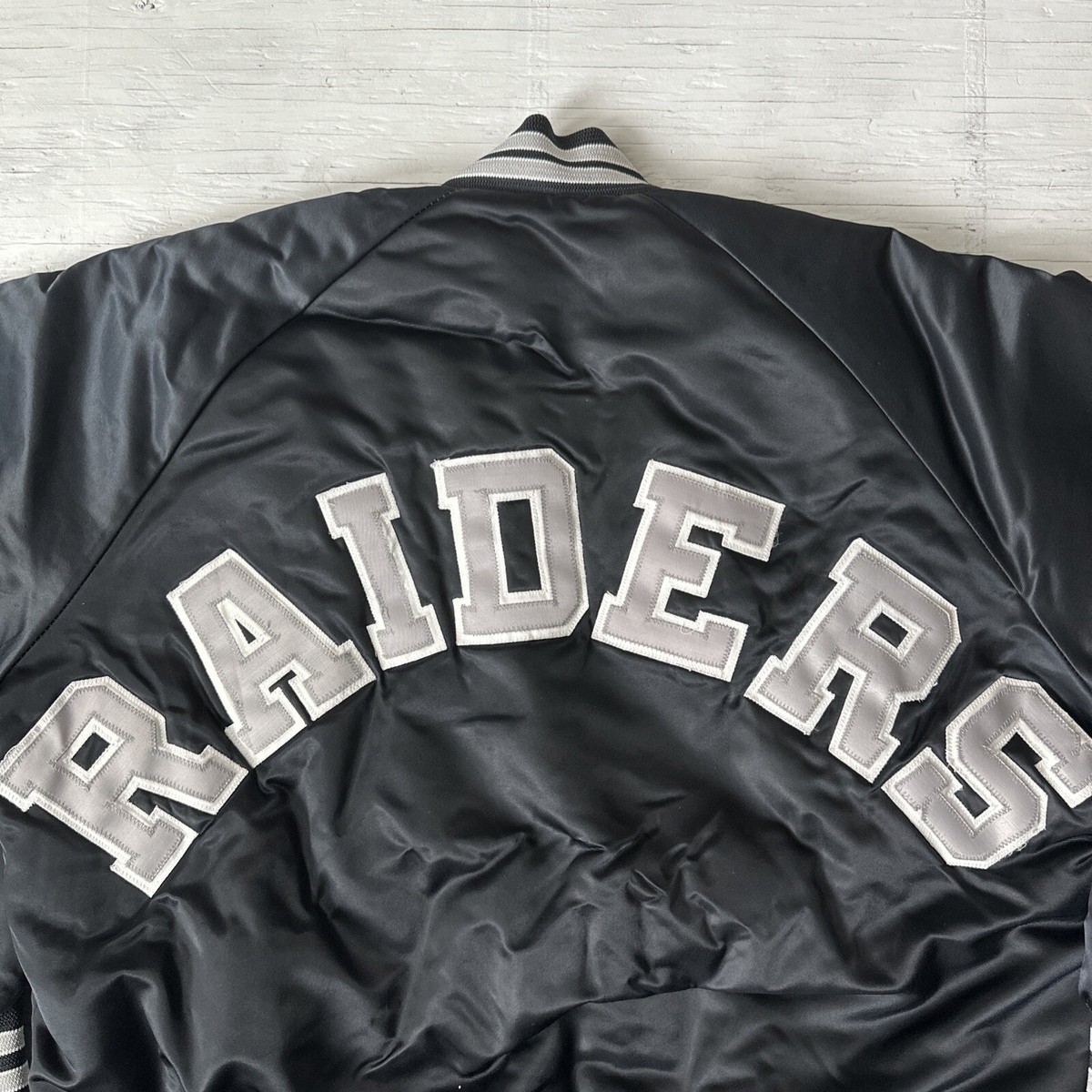 Vintage 90s NFL LA Oakland Vegas Raiders Satin Chalk Line Jacket