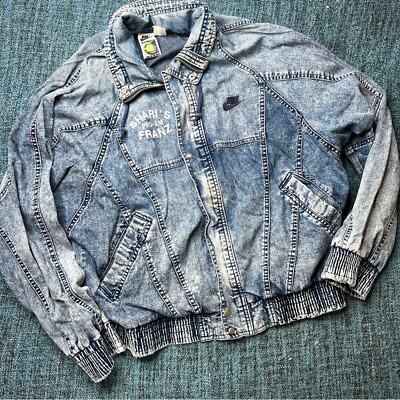 Vintage Nike Challenge Court Distressed Denim Bomber Jacket Acid