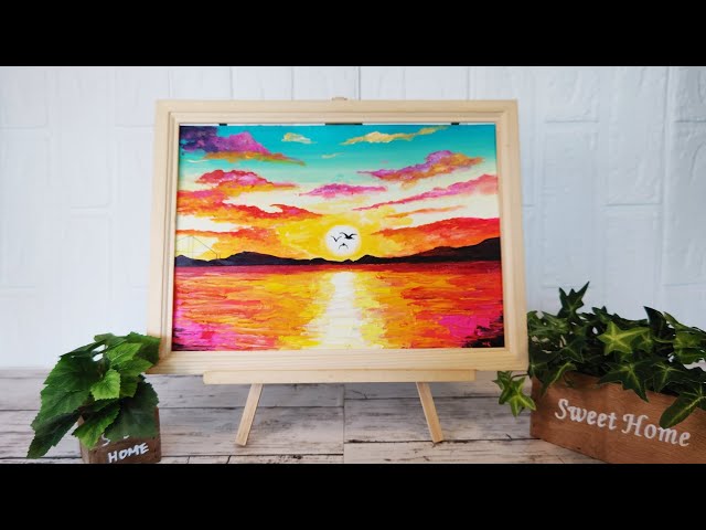 油絵】【夕日のカモメ】#油彩画 #芸術 #油絵 #絵 #アート #海 #風景