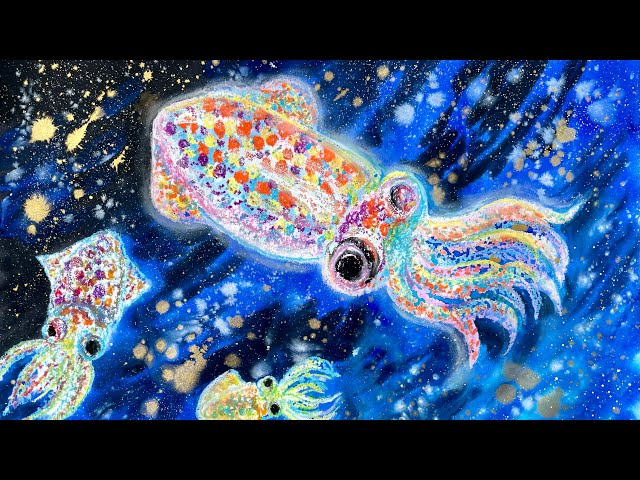 Even elementary school students can easily draw a glowing squid