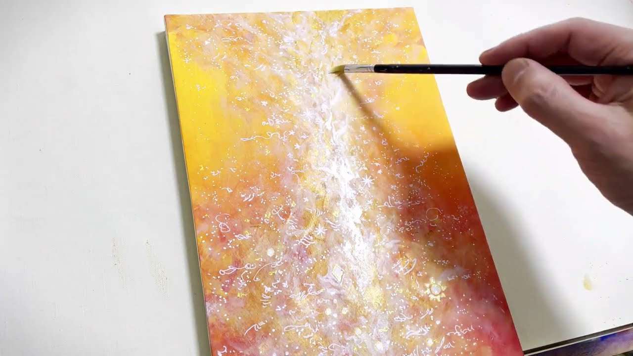 アクリル絵の具を使った抽象画「ヒカリの柱」オレンジの描き方-Acrylic