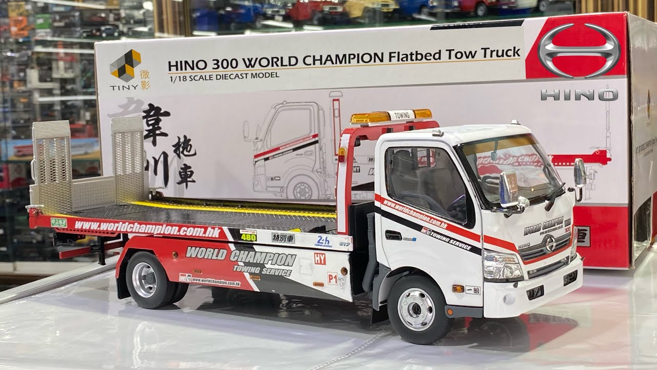 1:18 HINO 300 WORLD CHAMPION Flatbed Tow Truck By TINY | DieCast