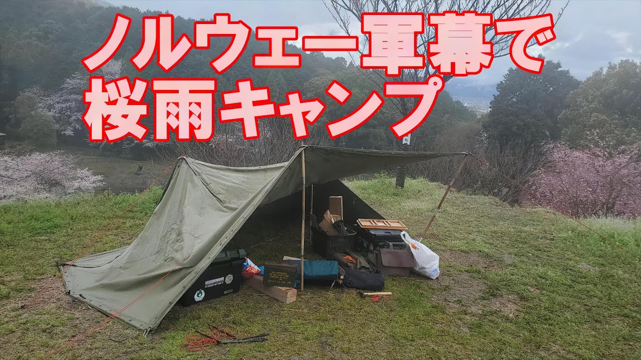 13 ノルウェー軍幕で桜雨キャンプ #ノルウェー軍幕 #花見キャンプ #軍