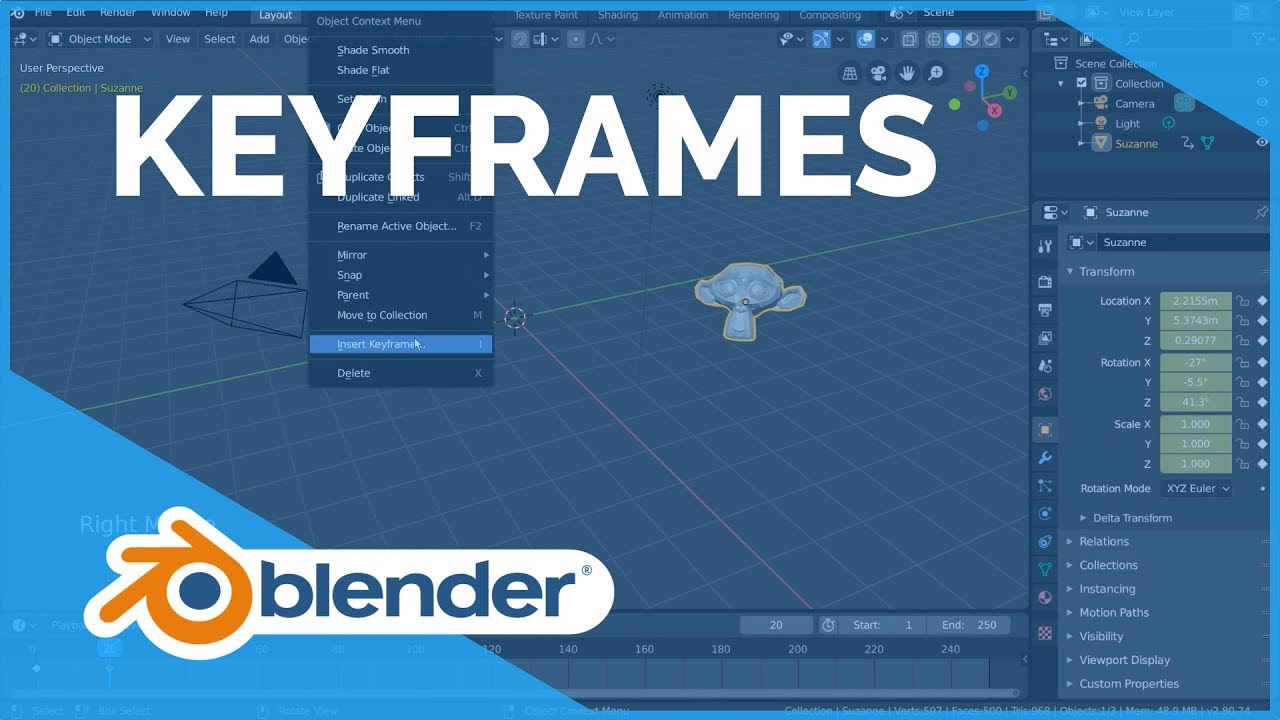Keyframes - Blender 2.80 Fundamentals - YouTube