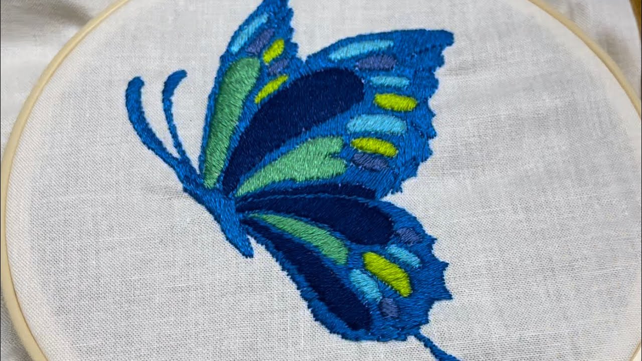 蝶の刺繍 サテンステッチ handmade - YouTube