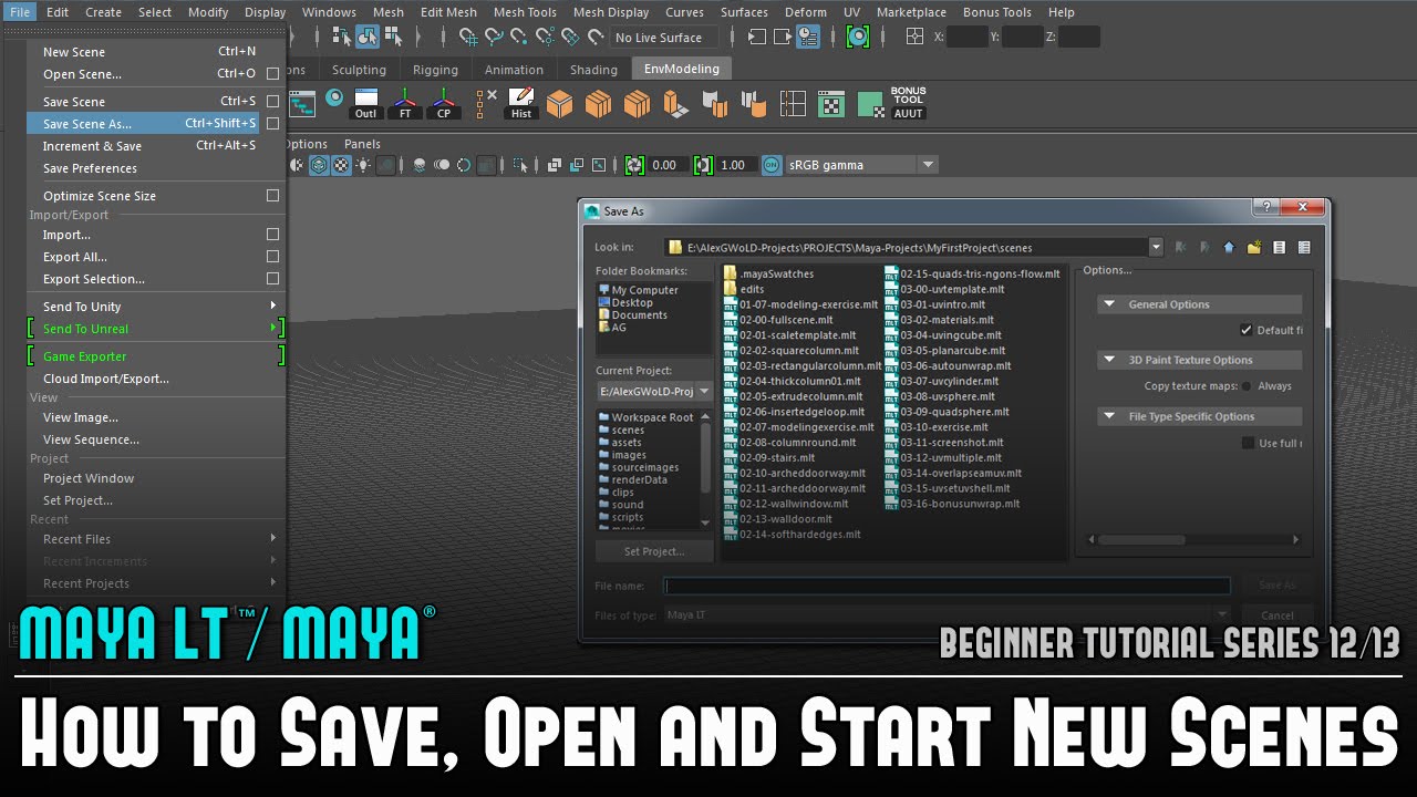 Maya Beginner Tutorial 12/13: How to Save, Open & Start New Scenes