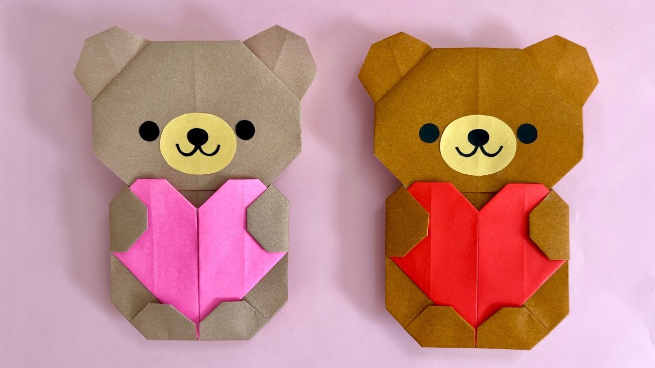 バレンタイン 折り紙】 簡単 可愛い くま 折り方 ハート プレゼント