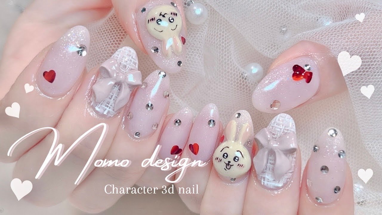ちいかわネイル/3Dネイル/サロンワーク/キャラクター3Dアート/リボン