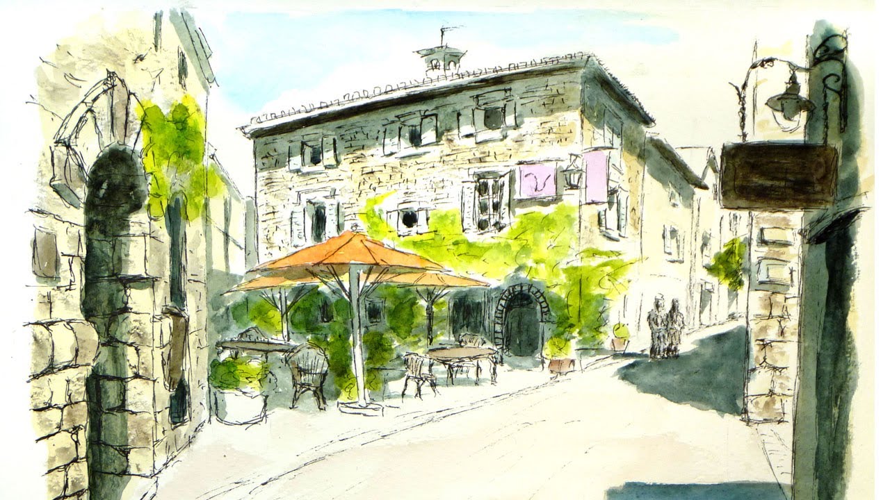 ルールマラン フランスの最も美しい村 【透明水彩風景画】 Lourmarin