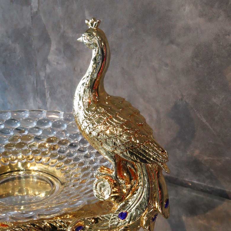 コンポート クジャク オブジェ 置物 ゴールド 風水 金運 縁起物 – 輸入