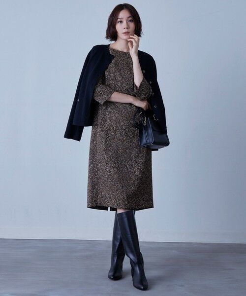 XSサイズ〜/洗える】ストレッチツイードプリント ワンピース （ロング