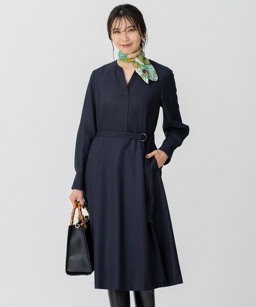 セール】 ウールジョーゼット フィットアンドフレア ワンピース