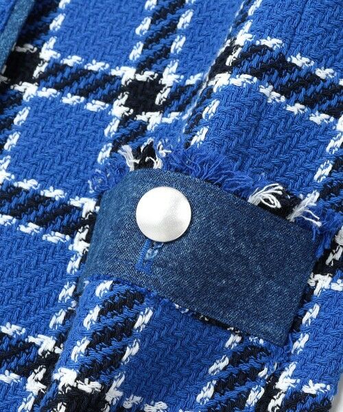 セール】 quaranciel: ブルー ツイード ノーカラー ジャケット