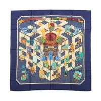 エルメス カレ90 Joies d'Hiver 冬の愉しみ スカーフ シルク ネイビー