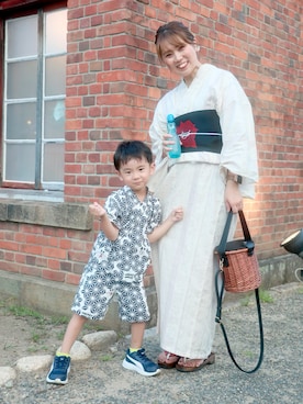 ☆高垣麗子さん着用 浴衣5点セット 生成りに青や水色のドット柄 高垣