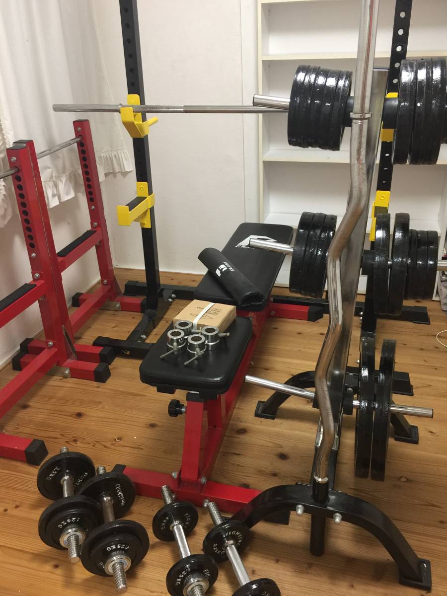 ホームジムセット】バーベル/ダンベル/プレート130kg分/プレートラック付！