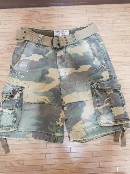 ベッカム着用】アバクロンビー&フィッチ ベルト付 迷彩ハーフカーゴ