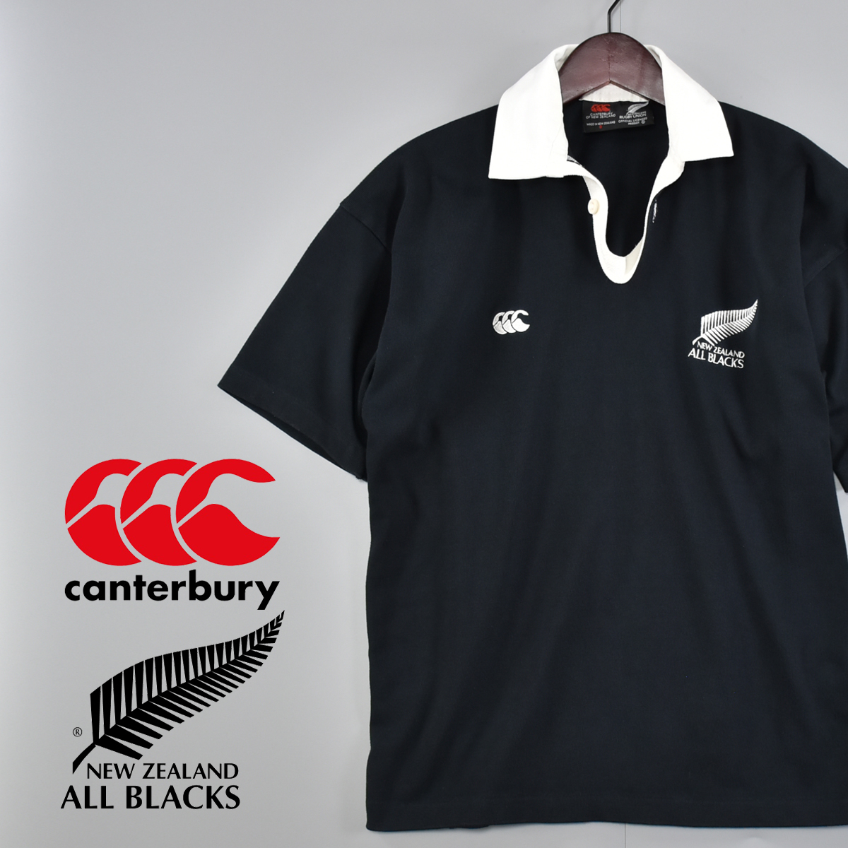 90s CANTERBURY カンタベリー オールブラックス ラガーシャツ M オール