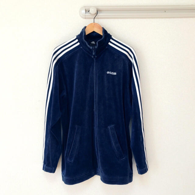 adidas - 【adidas】ベロア ジャージ ネイビー ホワイト 3本ライン 訳