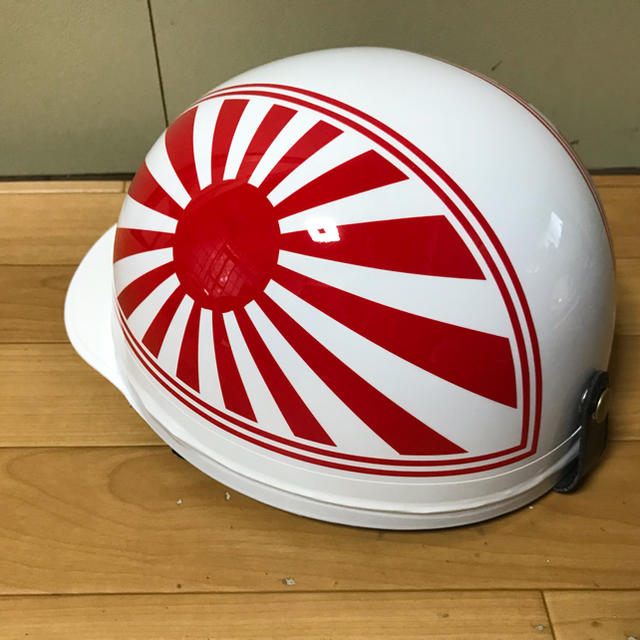 新品塗装 赤白 日章 コルク半 ヘルメット 鏡面仕上げ ツヤツヤの通販