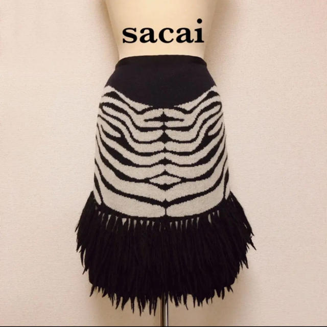 sacai サカイ ニットスカート 異素材 フリンジ