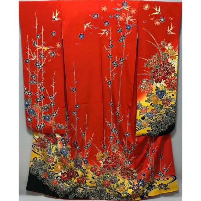 お値打ち価格❣️【琉球紅型振袖⭐️吉祥花に流水】レッド 赤 トール