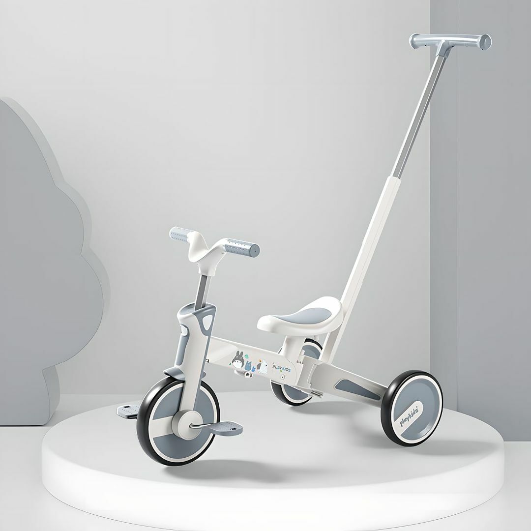 色:キリヤマグレー】Gorocking 三輪車 折りたたみ 押し棒付き 組み立の