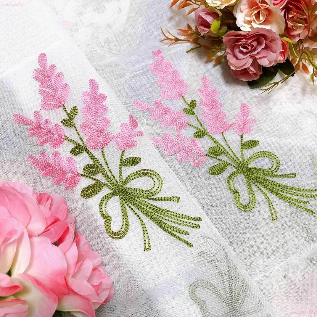 1枚 刺繍 ラベンダー パープル ホワイト レース カーテン フラワー