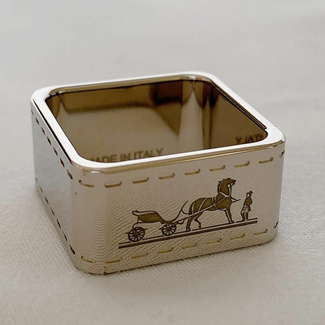 極美品✨HERMES ボルデュック スカーフリング シルバー 馬車柄 スクエア