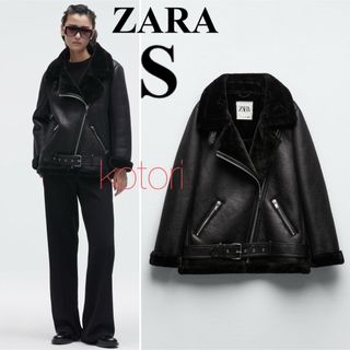 ZARA - 新品 2023ss ZARA ファー ダブル コート ジャケット S 黒の通販