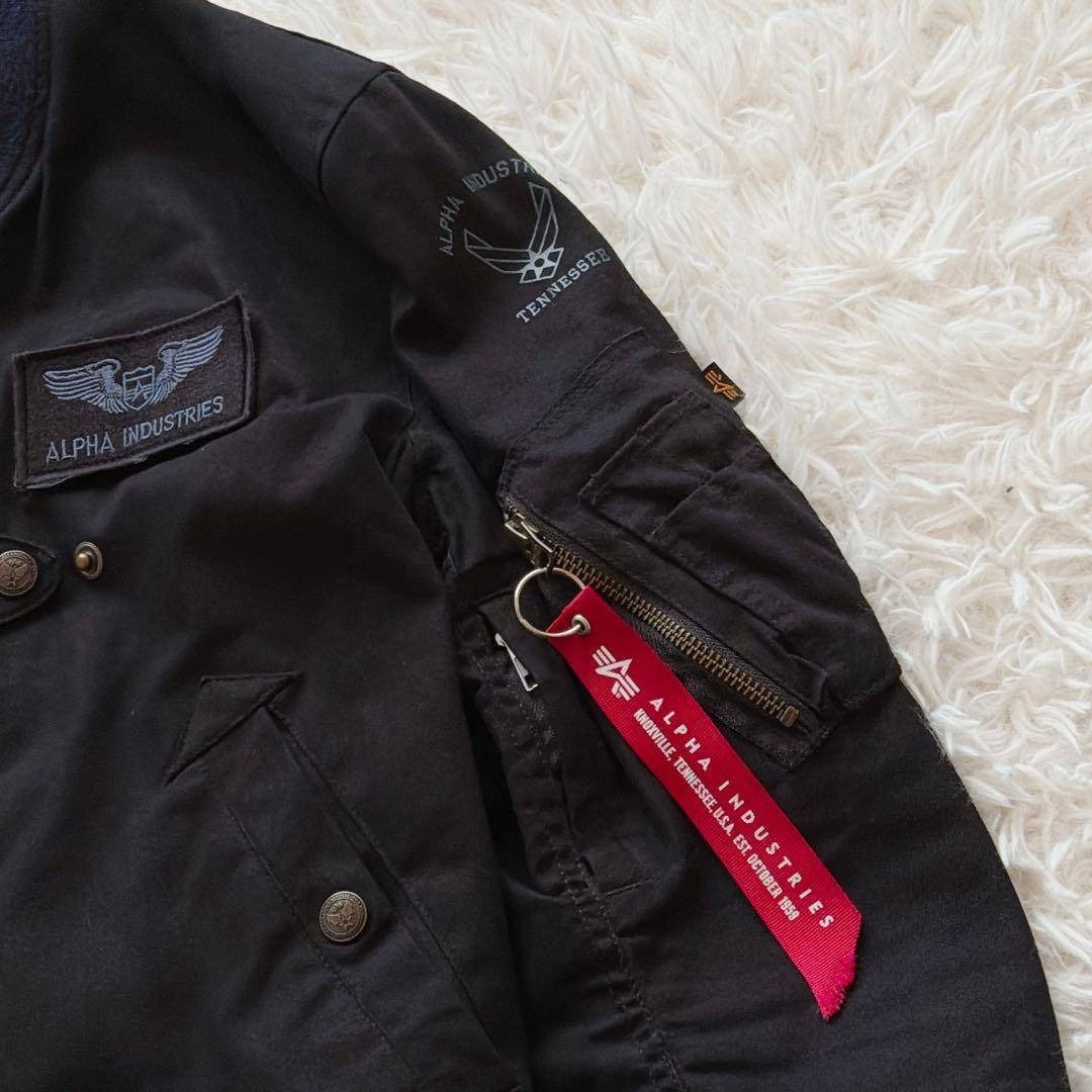 ALPHA フライトジャケット MA-1タイプ 刺繍ロゴ ワッペン付き M 黒