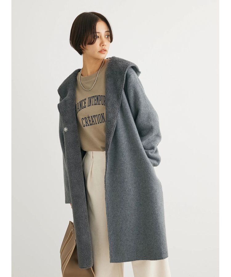 フード付き裏ボアロングコーディガン/Green Parks（グリーン パークス