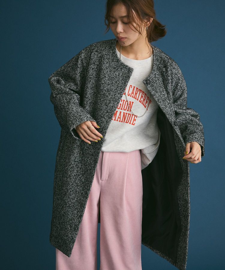 ヘリンボーンノーカラーコート/Green Parks（グリーン パークス）の