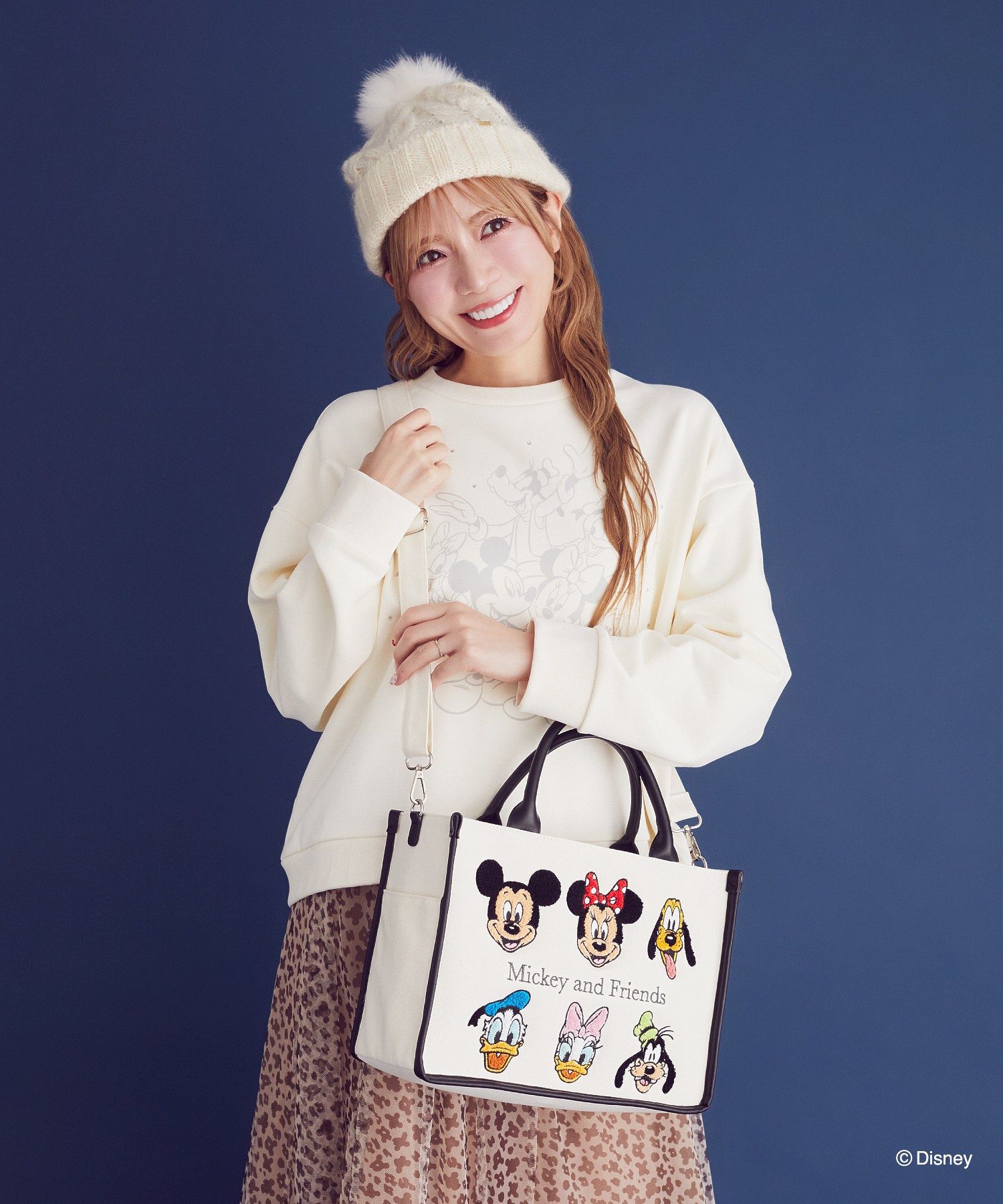 ミッキー/フレンズ/さがら刺繍ショルダー付きバッグ/Areeam（アリーム