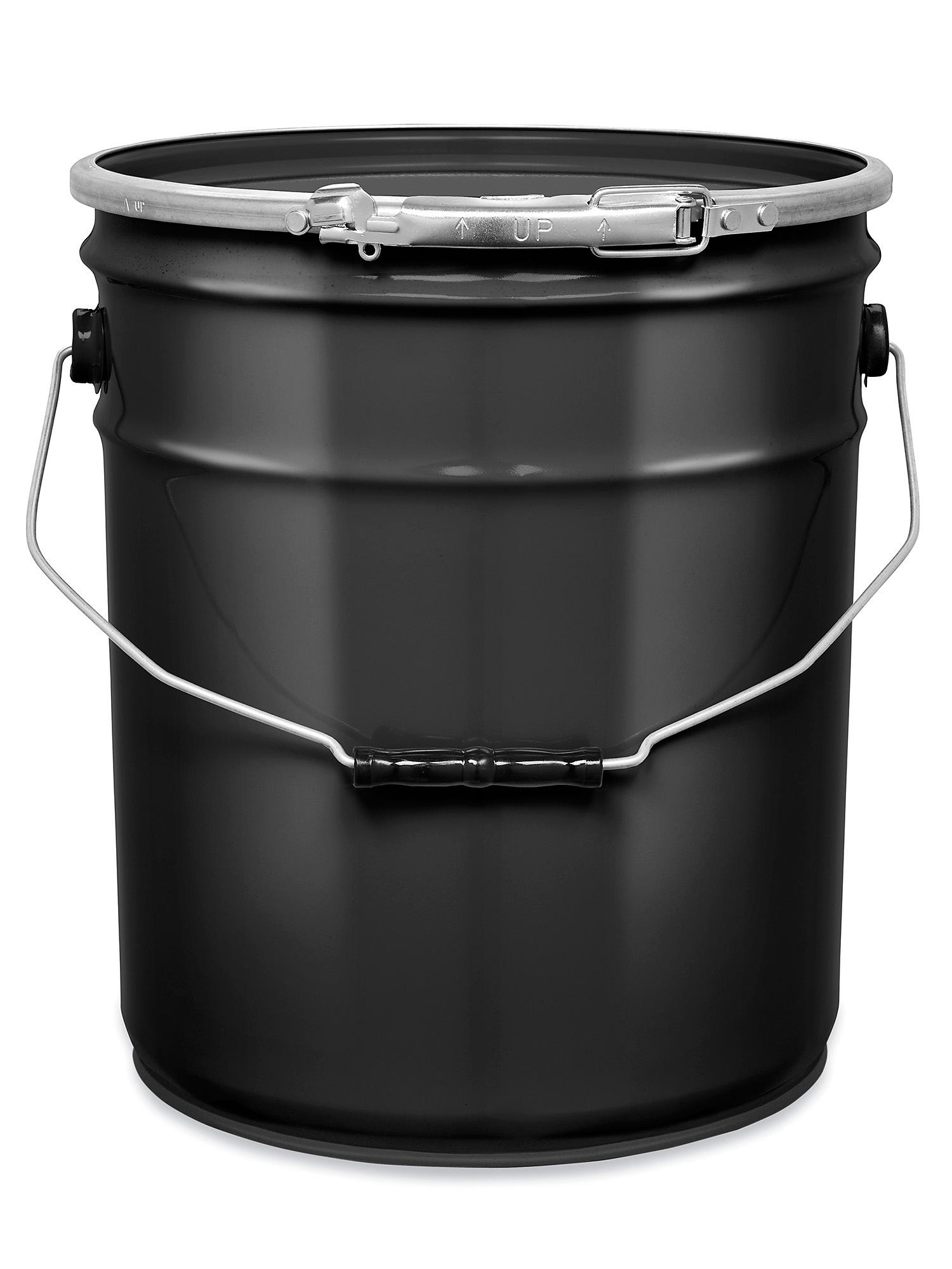 Steel Pail Lever Lock Lid - Lined, Black S-24964BL - ULINE