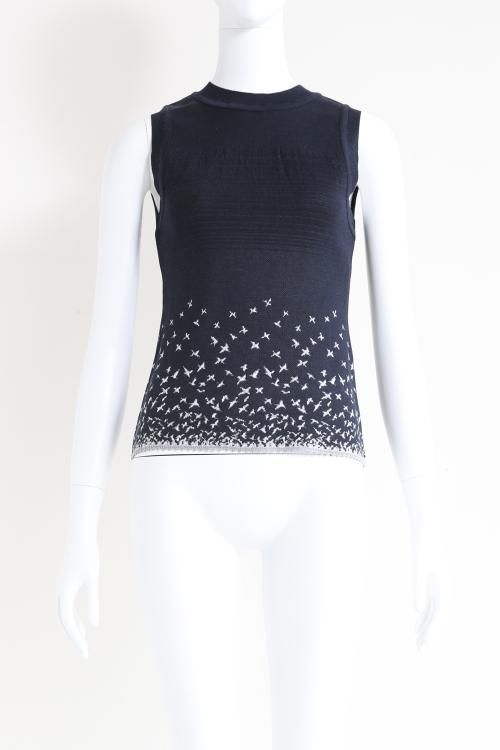 Mame Crane Pattern Jacquard Knitted Top