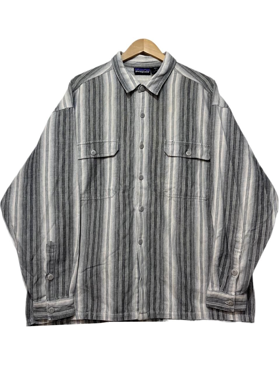 90s patagonia Stripe Flannel L/S Shirt 黒白 L パタゴニア 長袖