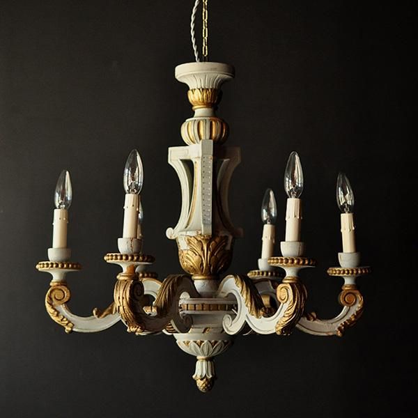 アンティーク木製6灯シャンデリア・2・アンティーク雑貨・家具の