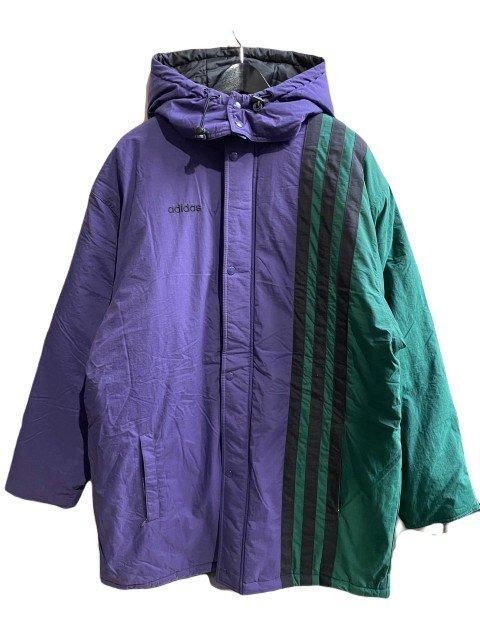 addidasアディダス 中綿ベンチコート パープル Lサイズ 90年代デッド