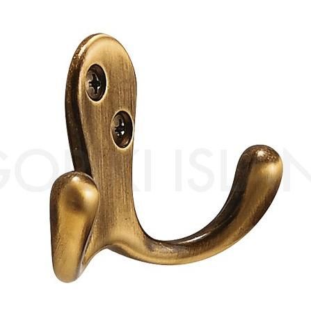 真鍮製 ダブルフック アンティーク色 (W7.2×D2.2×H4.6cm) - オシャレな