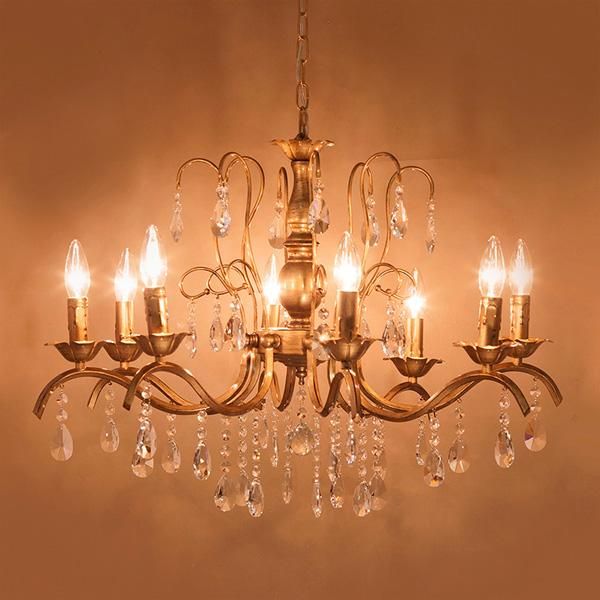 クリスタルガラスシャンデリア8灯「FIONA フィオナ」・ゴールド（φ700