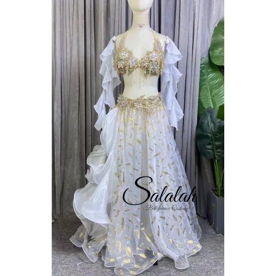 格安オリエンタルオーダー衣装 ブラ＆スカートホワイト＆ゴールド