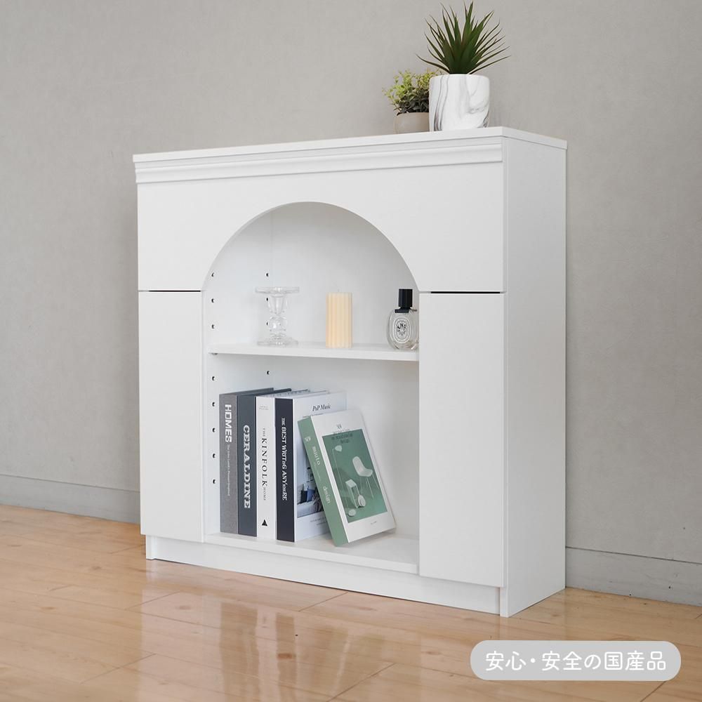 完成品・国産品】 扉付きマントルピース型収納棚（ラウンド型 ホワイト