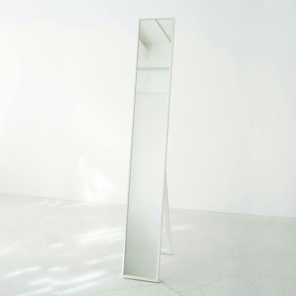 日本製】【細枠スタンドミラー 幅22cm(ホワイト/白)】 天然木 姿見 鏡