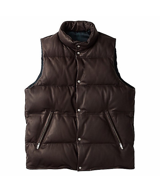 LEATHER DOWN VEST W／LOVE ＆ PEACE