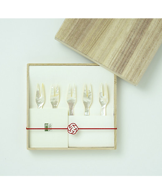 白蝶貝フォークセット（5本組）桐箱入り | 嘉門工藝/カモンコウゲイ