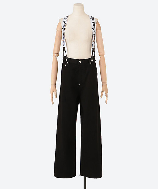 DAMAGE DENIM SUSPENDER PANTS（BLACK
