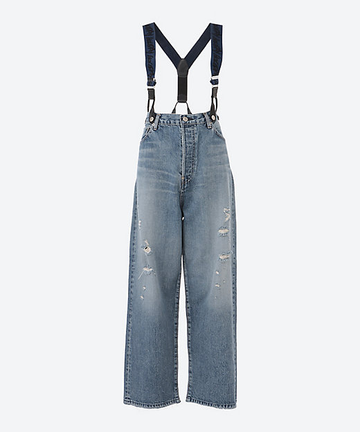 DAMAGE DENIM SUSPENDER PANTS